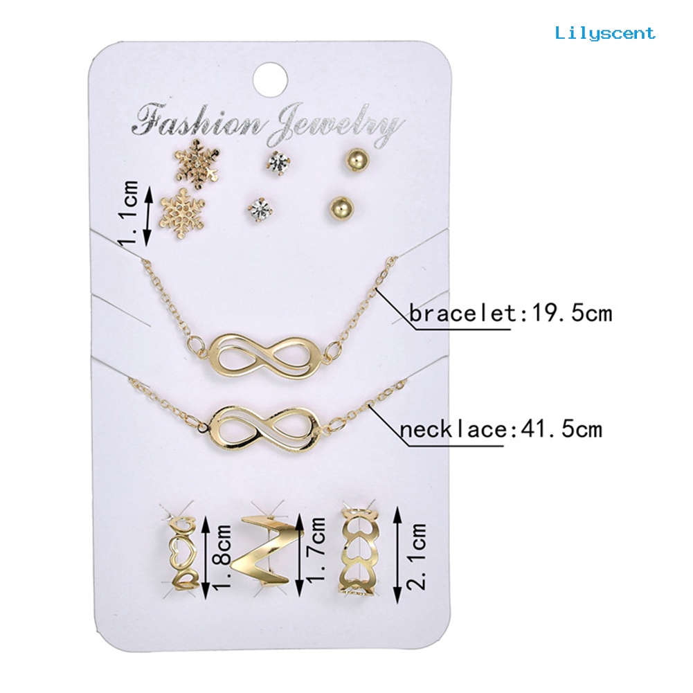 [LS] Simbol Kalung Snowflake Anting Cincin Gelang Wanita Set Perhiasan