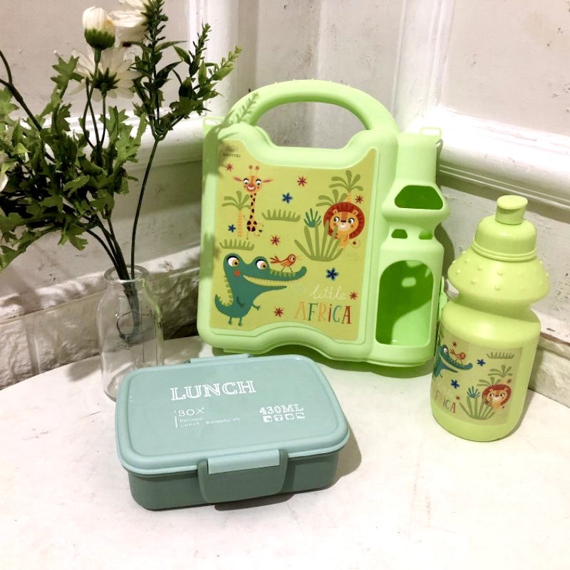 KOPER LUNCH BOX SET KOTAK MAKAN DAN BOTOL MINUM - TEMPAT MAKAN 2IN1 - SOUNVENIR HAMPERS KOTAK MAKAN LUCU FREE SENDOK GARFU