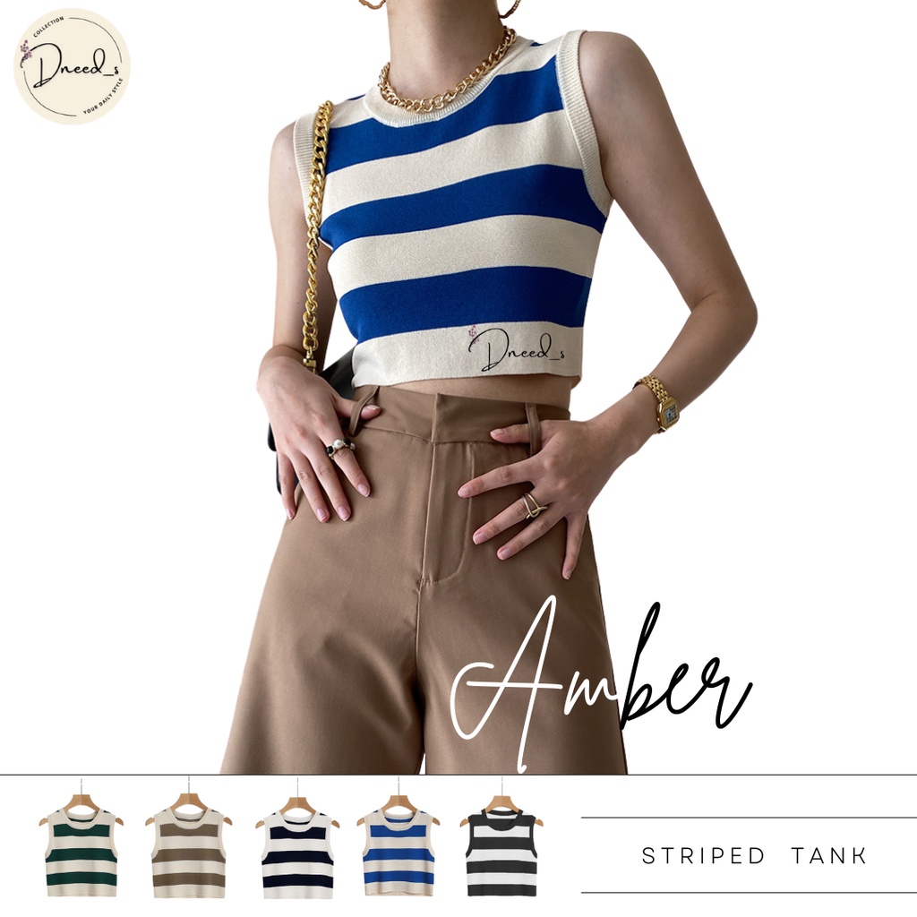 Dneeds - Amber Striped Korean Tank Top Crop - Blouse Atasan Wanita