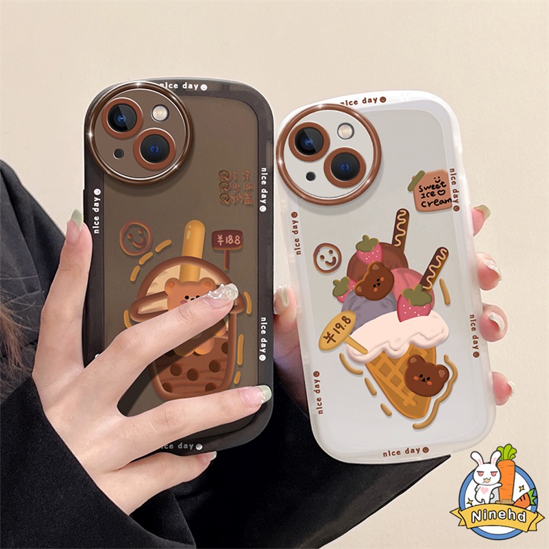 IPHONE Casing Kompatibel Untuk Iphone14 13 12 11 Pro Max Xr X Xs Max Iphone7 8 6 6s Plus Se2020 DIY Lucu Kartun Beruang Bingkai Melingkar Lensa Casing Ponsel Shockproof Soft Case Cover Pelindung