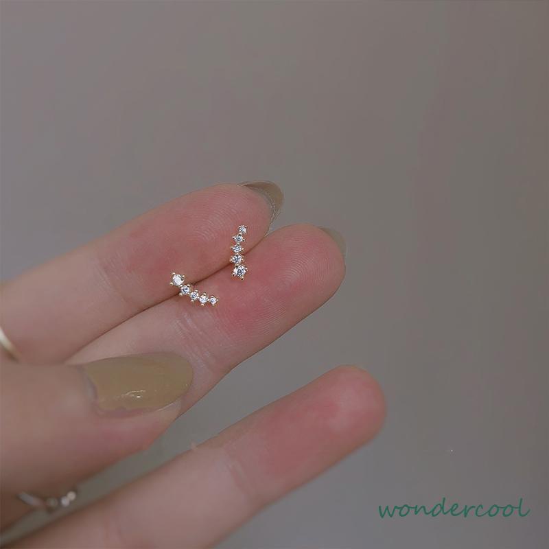 Anting Zirkon Set Mikro Sederhana  Baris Kecil Berlian Geometris  Anting Gandum Kecil yang Lucu-Won