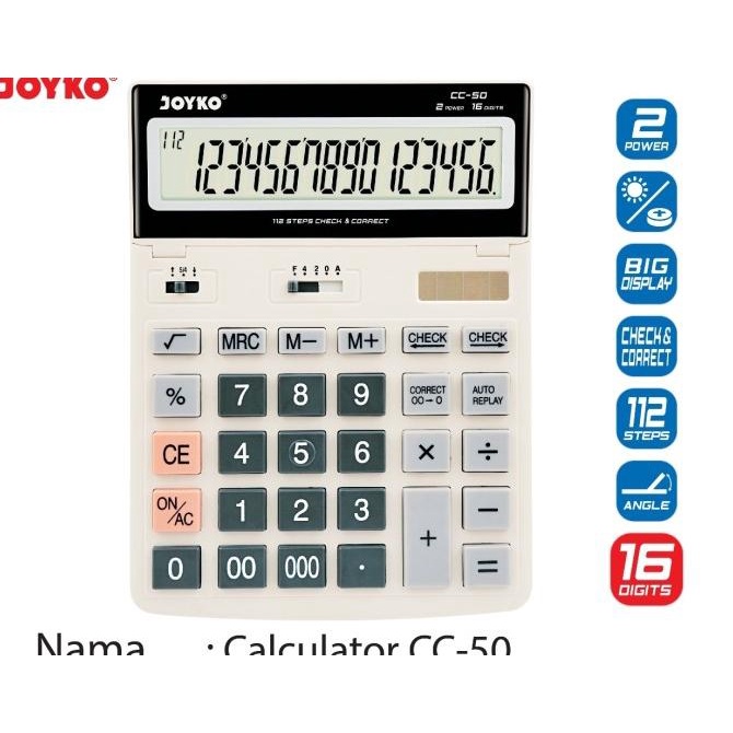 

Joyko CC-50 Calculator 16 digit angka / Kalkulator / 16 Digits jumbo