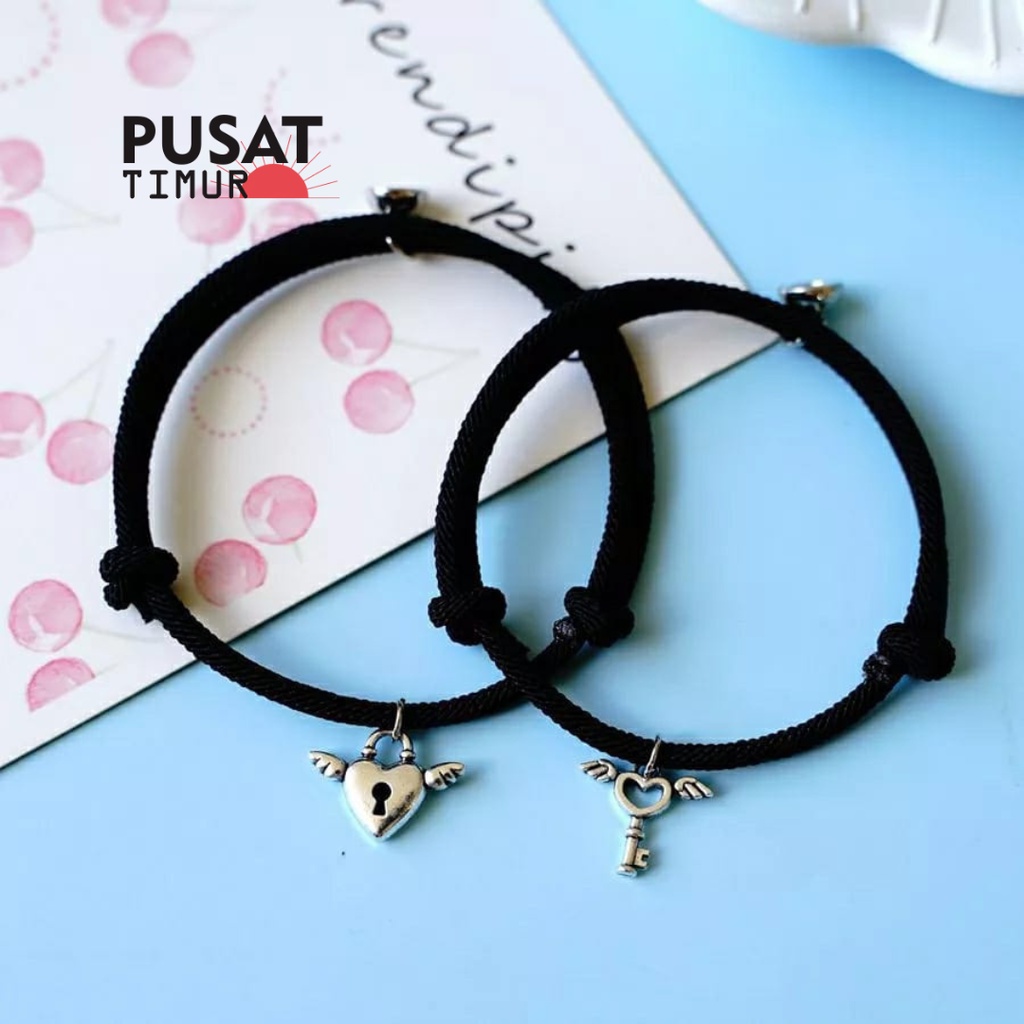2 Pcs Gelang Couple Magnet Sayap Cinta Kunci Kesetiaan untuk Pacar Pasangan I PUSAT TIMUR