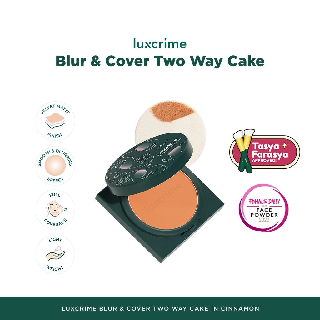 Luxcrime Blur &amp; Cover Two Way Cake in Cinnamon Meratakan Warna Kulit Hasil Matte