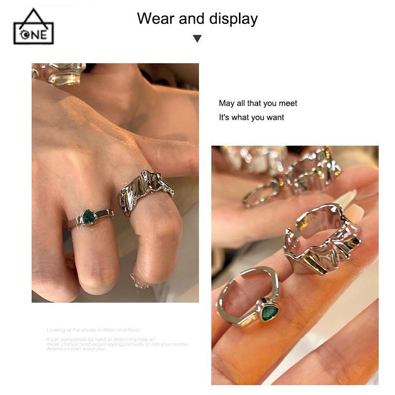 COD❤️2pcs Cincin Korea Gaya Punk Cross Opening Irregular Texture Untuk Pria Wanita Aesthetic keren Silver Ring Jewelry-A.one