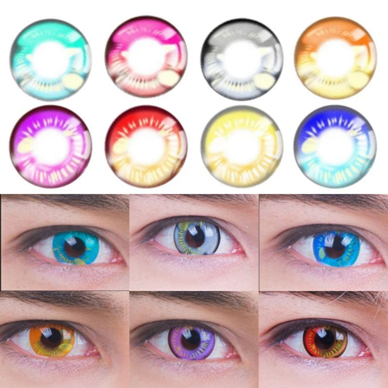 Softlens / lensa kontak anime cosplay game warna terang (harga sepasang 2 PCs) warna ungu biru hijau