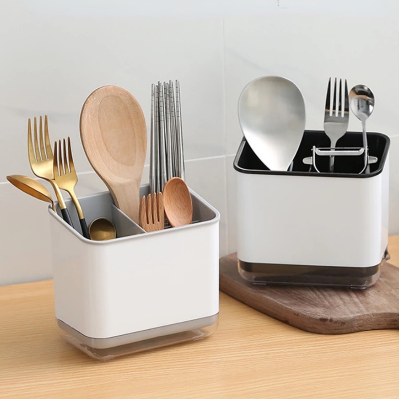 3kisi Double Layer Cutlery Shelf Detachable Home Organizer Multi-Fungsi Kapasitas Besar Sendok Garpu Pisau Sumpit Rak Kotak Penyimpanan Peralatan Makan Tempat Saluran Air