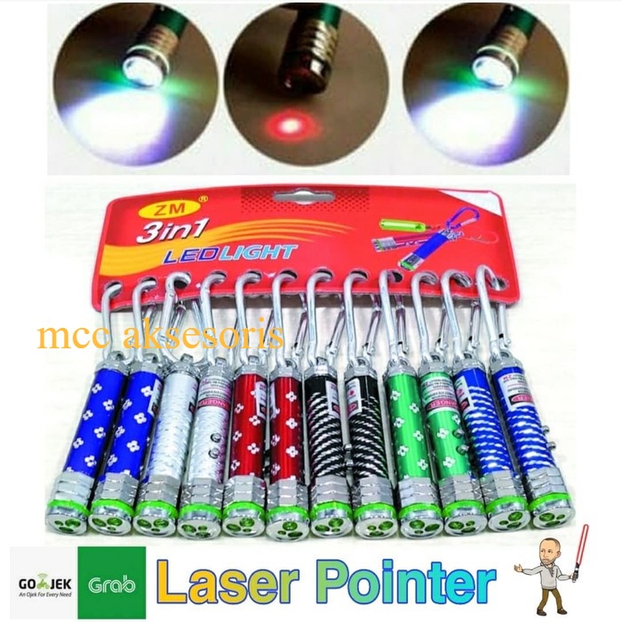 Laser Pointer / Senter Mini /Gantungan Keychain Senter 3 In 1 Ledlight