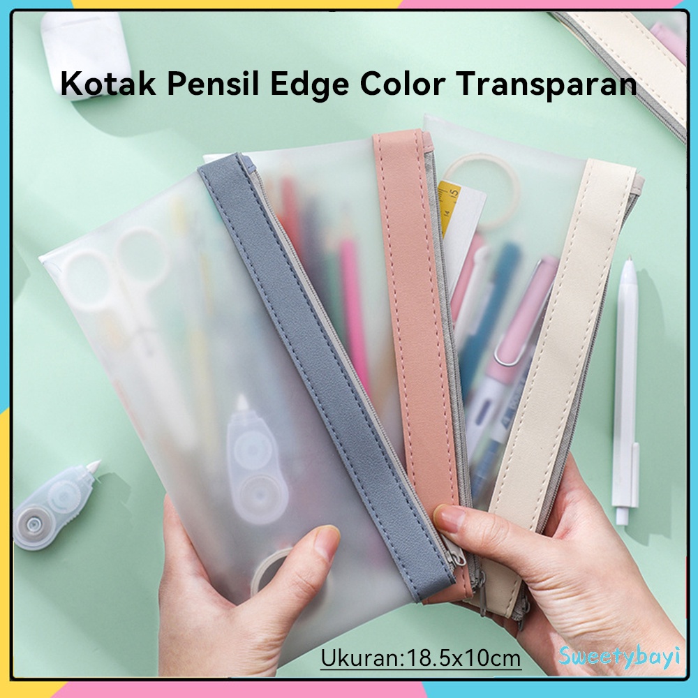 Sweetybayi Kotak pensil edge color transparan Kotak alat tulis portable Tas alat tulis