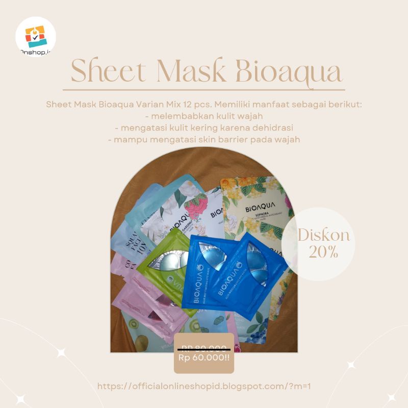 Sheet Mask Bioaqua 12 pcs mix free bonus random