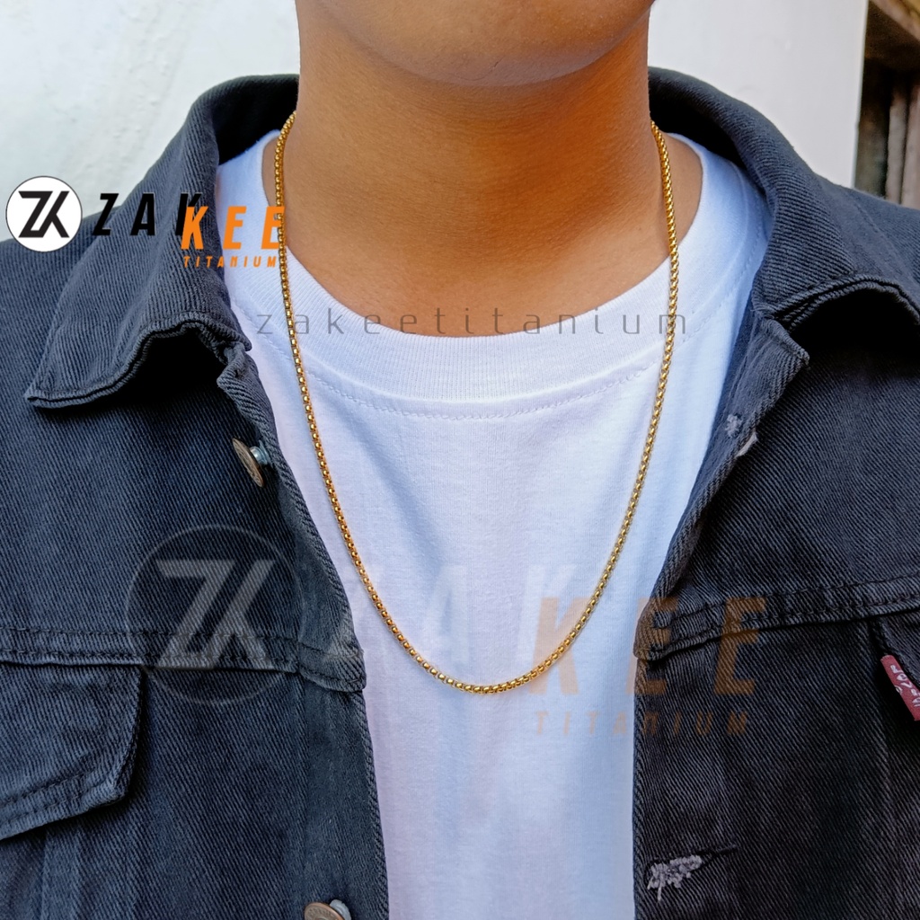 Kalung Titanium Pria Wanita Rantai Emas Gold Cowok Cewek Rante Model Rolo Anti Karat