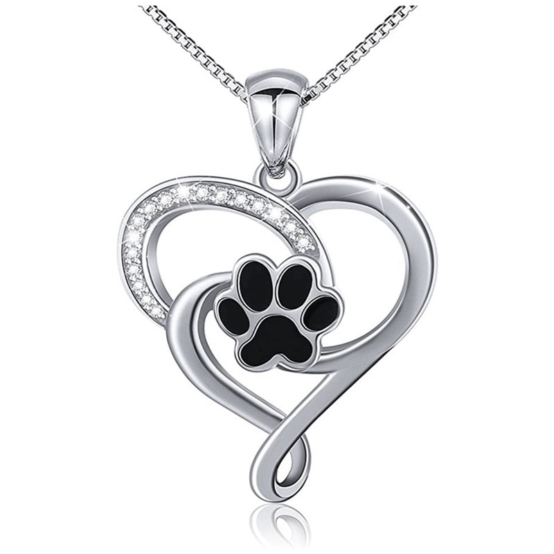 Kalung Hati Jejak Kaki Anjing Hitam Untuk Wanita Rantai Kotak Lucu Liontin Kalung Pesta Ulang Tahun Hadiah Pernyataan Perhiasan