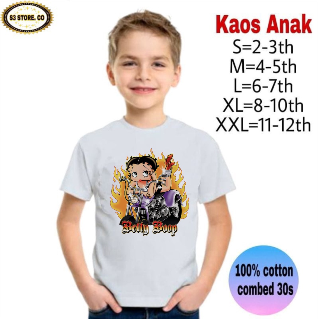KAOS ANAK VINTAGE BETTY BOOP BAJU BETTY BOOP FLAME T-shirt baju ANAK LAKI LAKI PEREMPUAN distro best