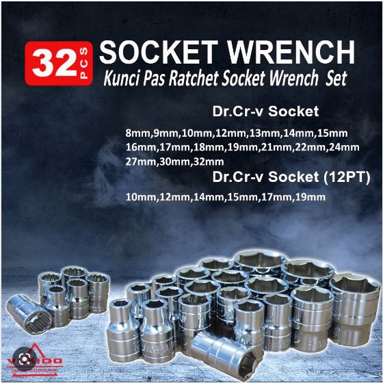 YUKIDO KUNCI SOK 32PCS KUNCI SOCK SET LENGKAP RATCHET SOCKET SET 32 PCS MURAH ALAT BENGKEL