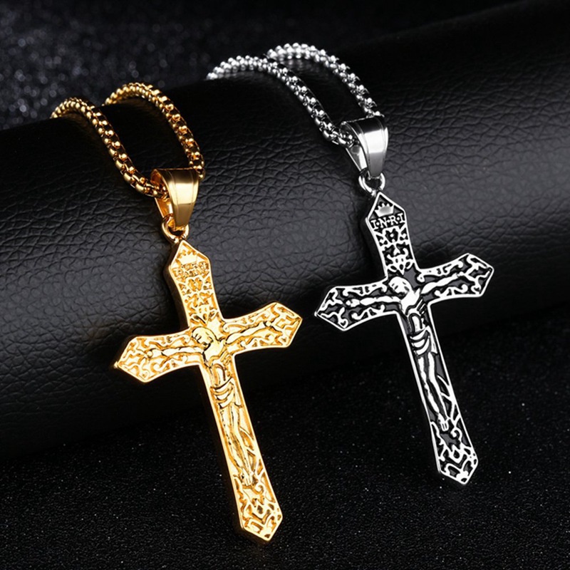 Kalung Salib Yesus Kristen Orthodox Doa Salib Rusia Liontin Besar Warna Emas Kalung Liontin Salib INRI