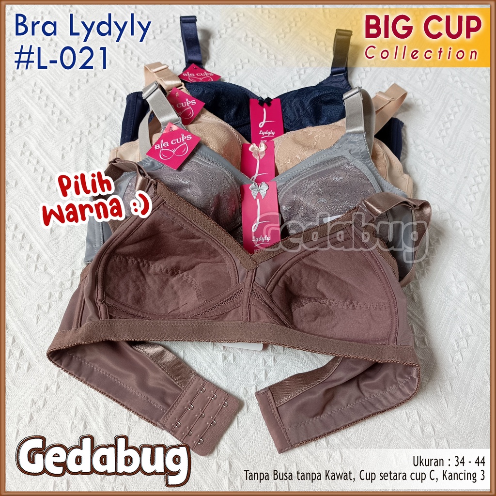 Bra Lydyly L021 Big Size Brukat | BH wanita tanpa Busa tanpa Kawat Cup setara Cup C Kancing 3 | Gedabug