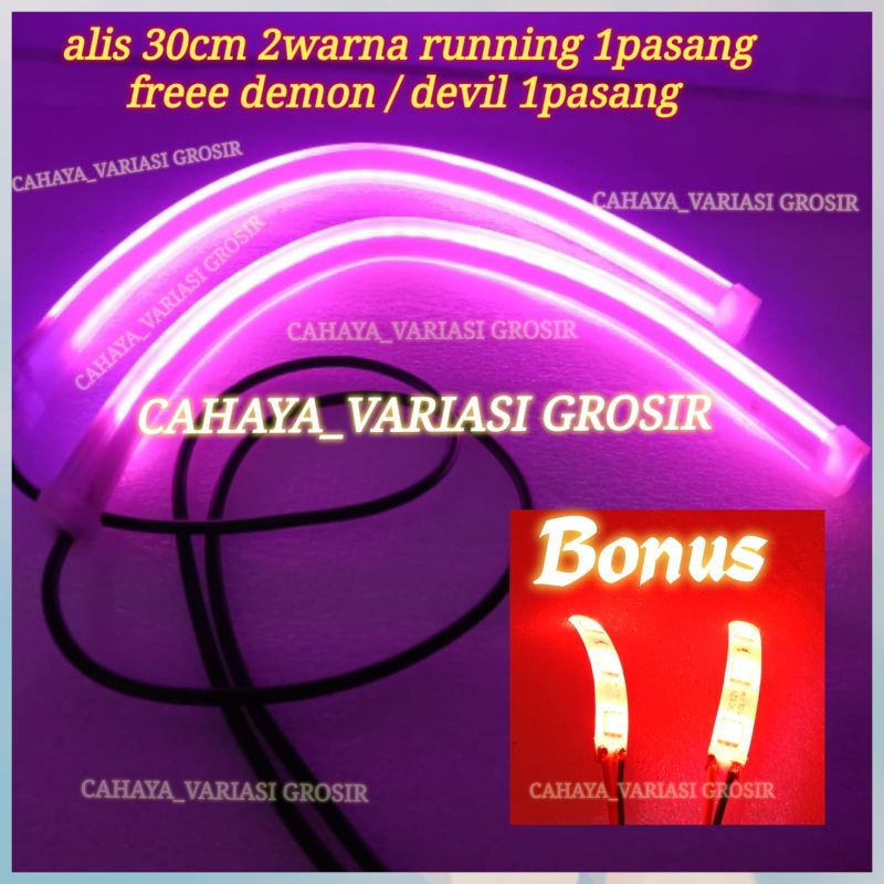 FREE DEMON DEVIL SEPASANG 2PCS - LAMPU LED SLIM ALIS DRL FLEXIBLE WATERPROOF 30CM MOTOR DAN MOBIL