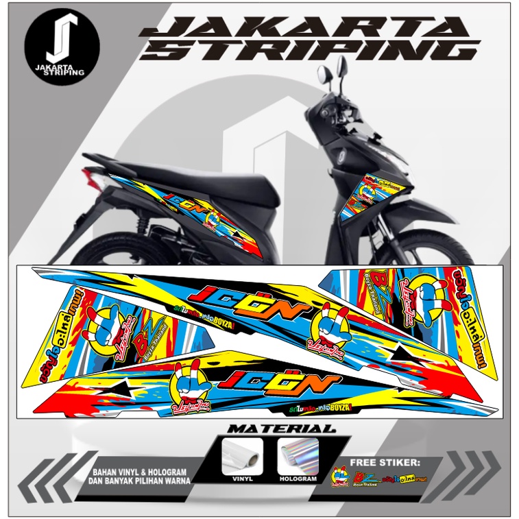 STIKER STRIPING VARIASI BEAT FI 2012-2015 BAHAN PUTIH,HOLOGRAM/VINYL|LIS SEPEDA MOTOR BEAT FI|MOTOR 