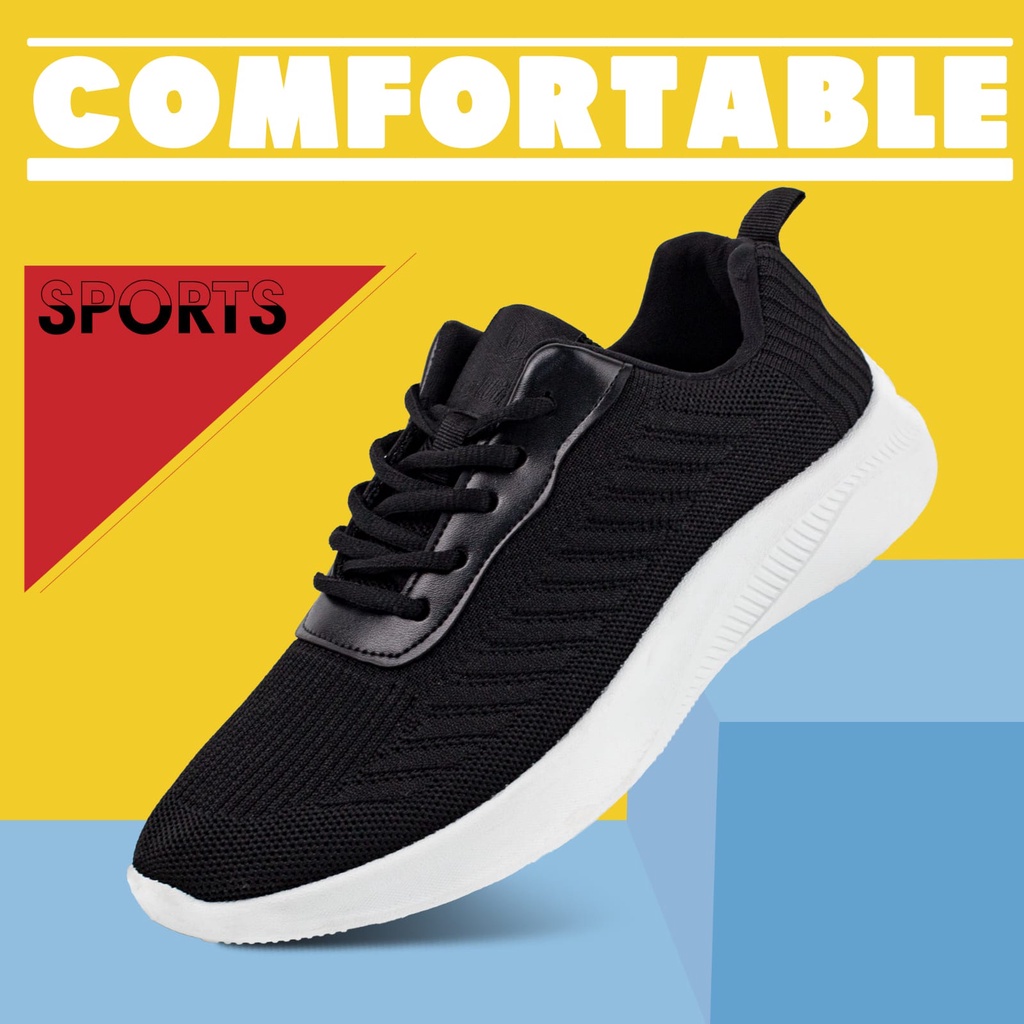 Sepatu Pria Rajut Import Sport Shoes Casual Fashion Motif Hitam Putih Pakai Tali SP902