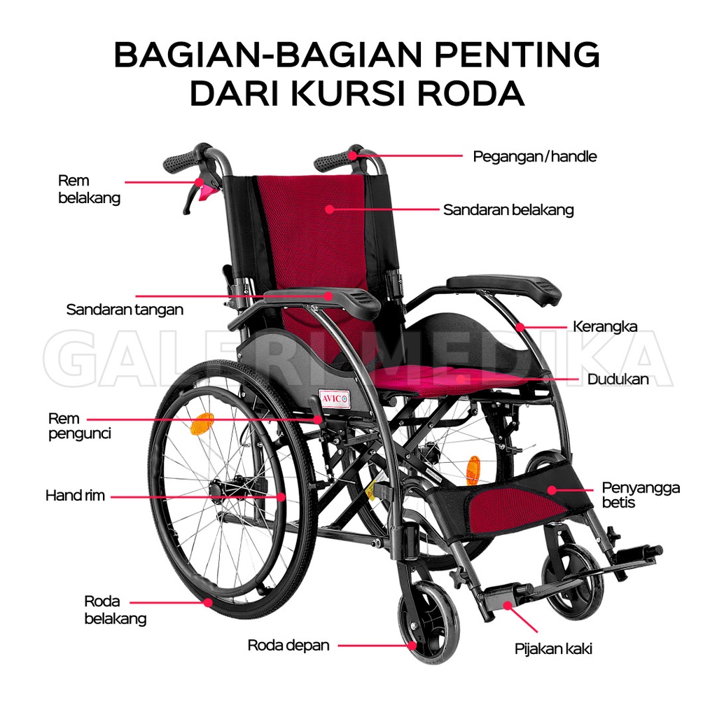 Kursi Roda Aluminium Avico Apollo - Aluminium Wheelchair Ringan Praktis Bisa Lipat Masuk Mobil