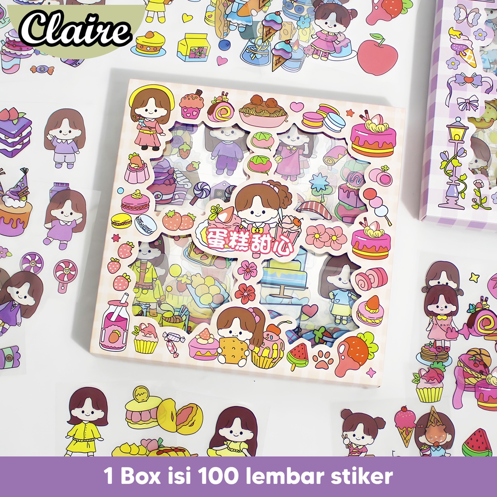 Stiker Kartun Aesthetic 2D 100 Lembar / Stiker Anak Lucu 100 Lembar