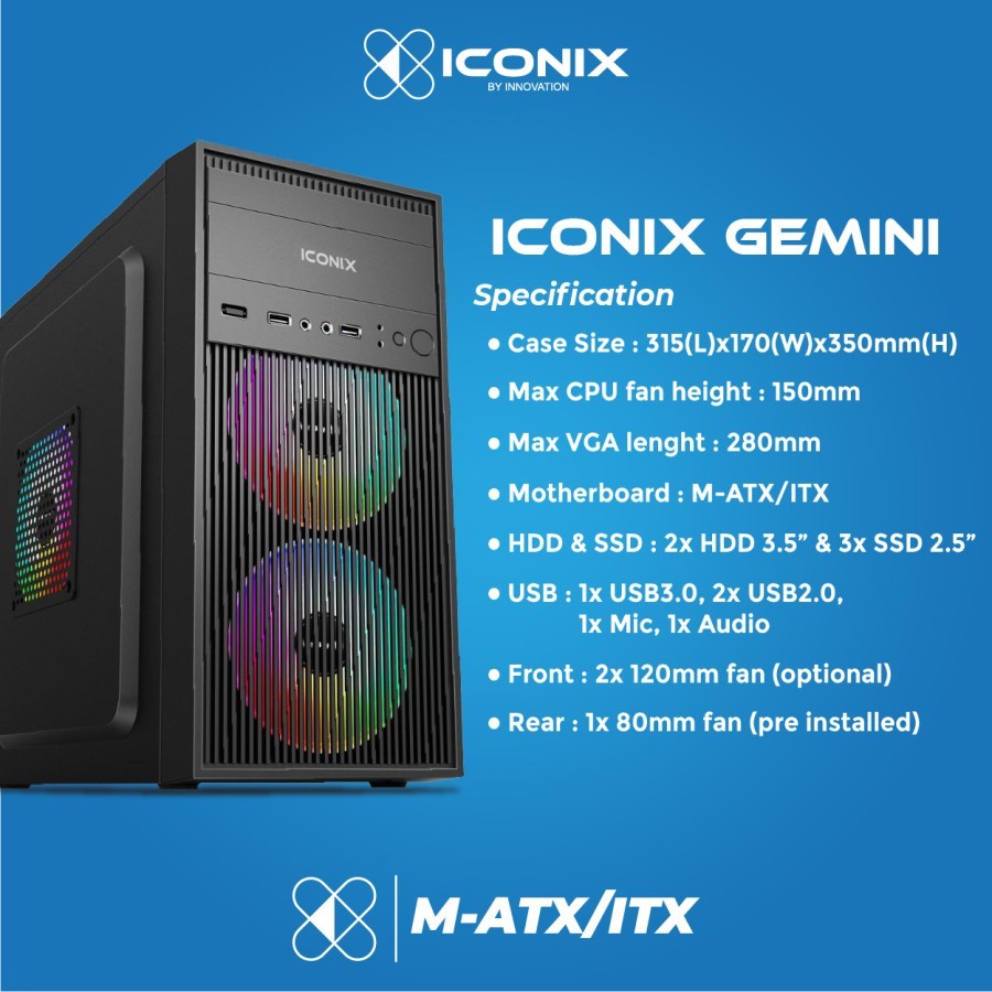 CASING PC GAMING ICONIX GEMINI FREE PSU 500WATT