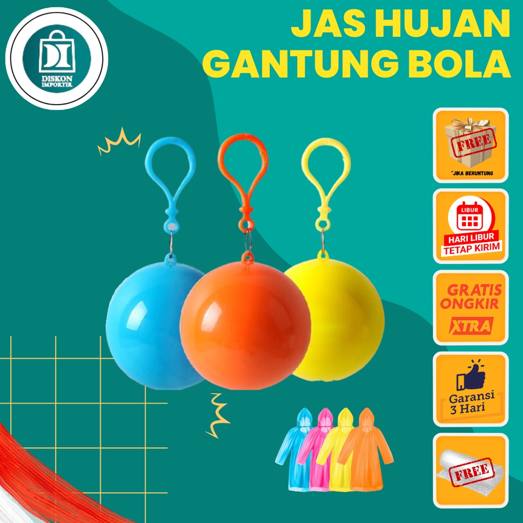 Jas Hujan gantungan Bola dengan gantungan kunci warna warni A05