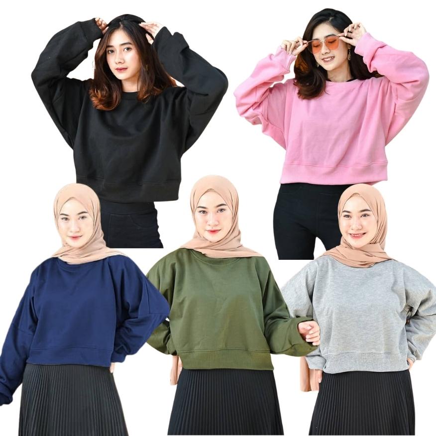 Hoodie Oversize Crop Sweater - Sweater Wanita Trend Masa Kini