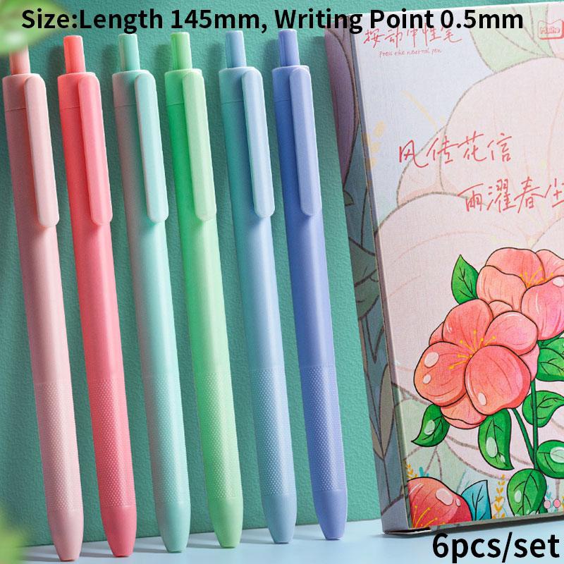 6 Pcs/set Candy Color Press Pen Warna Solid Pena Netral Kreatif Hitam Tanda Tangan Pena Perlengkapan Alat Tulis Siswa