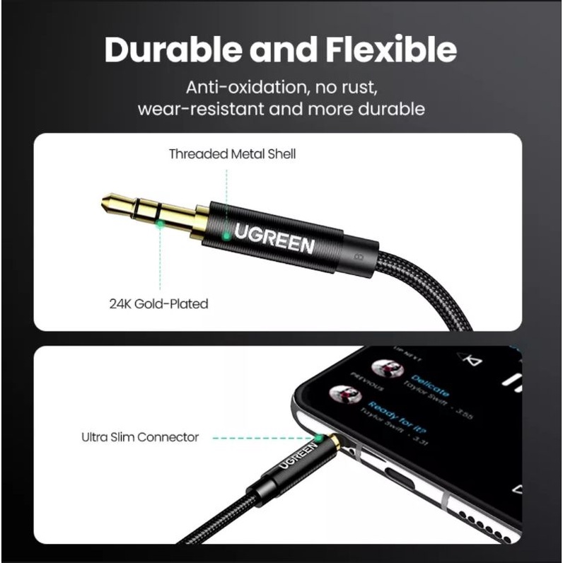 Ugreen Kabel Audio Jack 3.5 mm Extension - Ugreen 50361 Kabel Aux 3.5mm Audio Stereo Hifi