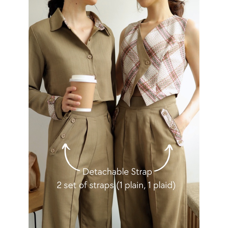 Kadaka x Kyranayda B-0181 Highwaist Culotte with Detachable Straps - Decaf Pants