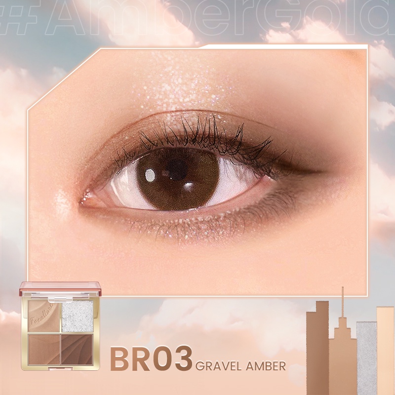 FOCALLURE#AmberGold Streamer City Amber  High Pigment Eyeshadow Palette Silky Smooth Long Wear Waterproof 4 Shades