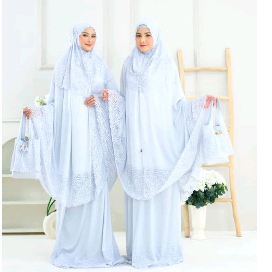 MUKENA DEWASA SILK PREMIUM BAHAN ARMANI SILK JUMBO / MUKENA PUTIH HANTARAN JUMBO