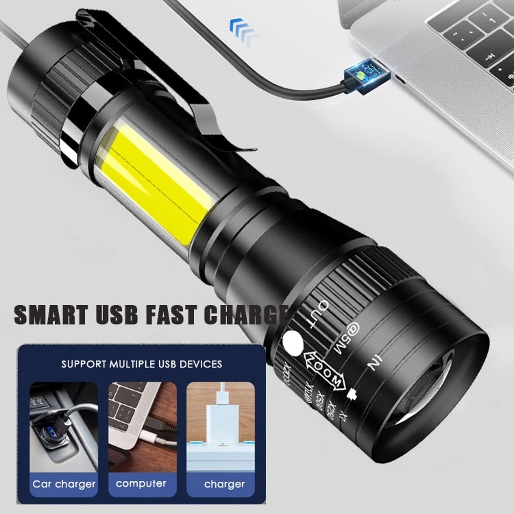 Hot Sale/3Mode Tahan Air Emergency Torch Kecil Portabel Jarak Jauh Torch Dengan Klip Mini USB Rechargeable Senter LED Tahan Lama Berkemah Luar Ruangan COB Zoom Cahaya