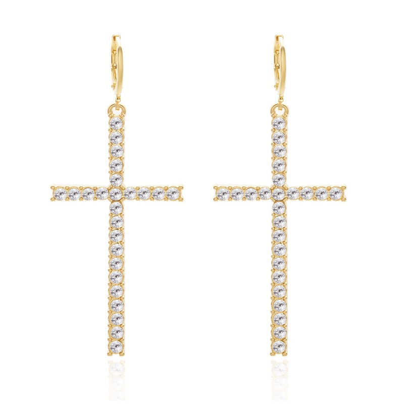 Fancyqube Fashion Mutiara Anting Salib Fashion Untuk Wanita Retro Hip Hop Asimetris Liontin Anting Earrings Kepribadian Liburan Ulang Tahun Perhiasan