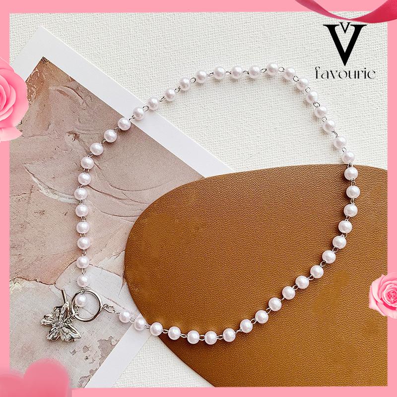 CODFashion Mutiara Manik-manik Kalung Elegan Kupu-kupu Liontin Klavikula Kalung Aksesoris Wanita-FA