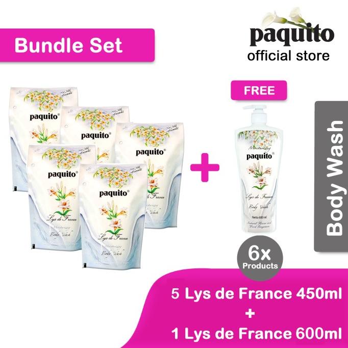 PROMO SERU (BISA COD) Sabun Cair Body Wash Paquito Lys de France 450 ml x5+ FREE BONUS 600ml TERLARI