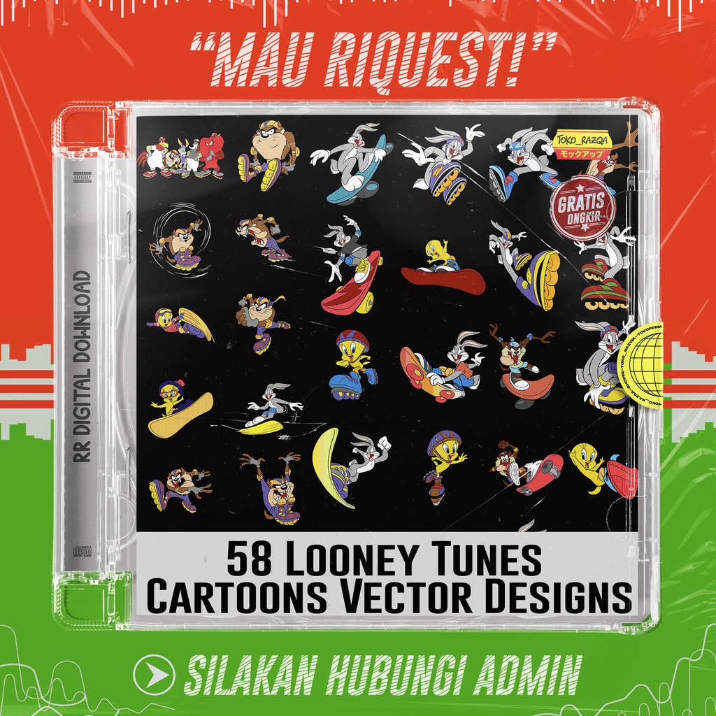 58 Looney Tunes Cartoons Vector Designs - Disain Sablon DTF - DTG - STICKER