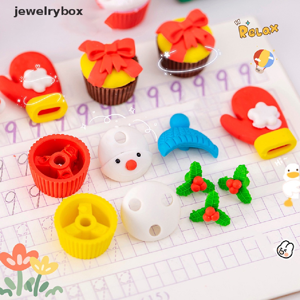 [jewelrybox] 1set Set Anak Christmas Eraser Set Alat Tulis Natal Kado Siswa Sekolah Tk Perlengkapan Sekolah Stationery Set Butik