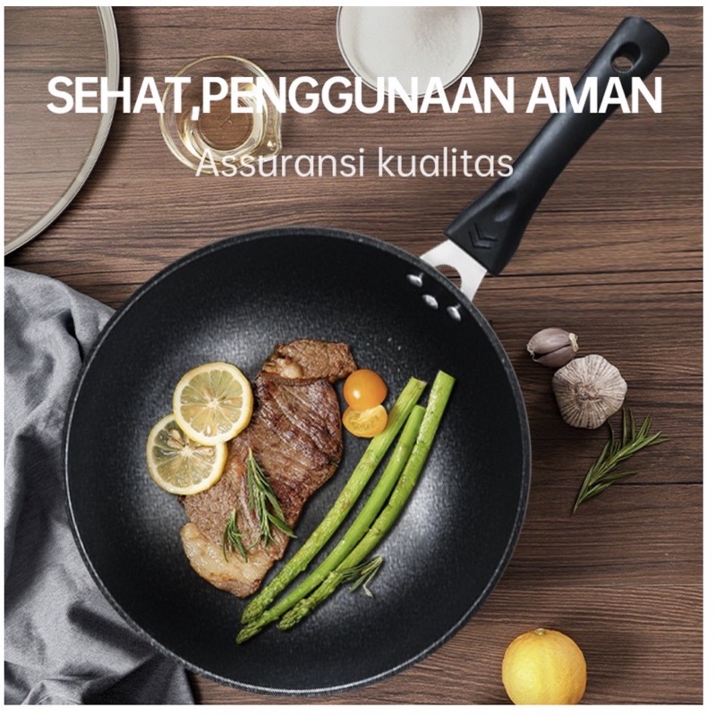 MARBLE Fry Pan Penggoreng Gagang Hitam 2List -  Wajan Masak Keramik Tebal - Teflon Tumis Anti Lengket Termurah