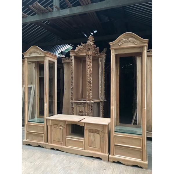 Bufet tv pisah mentahan kayu jati