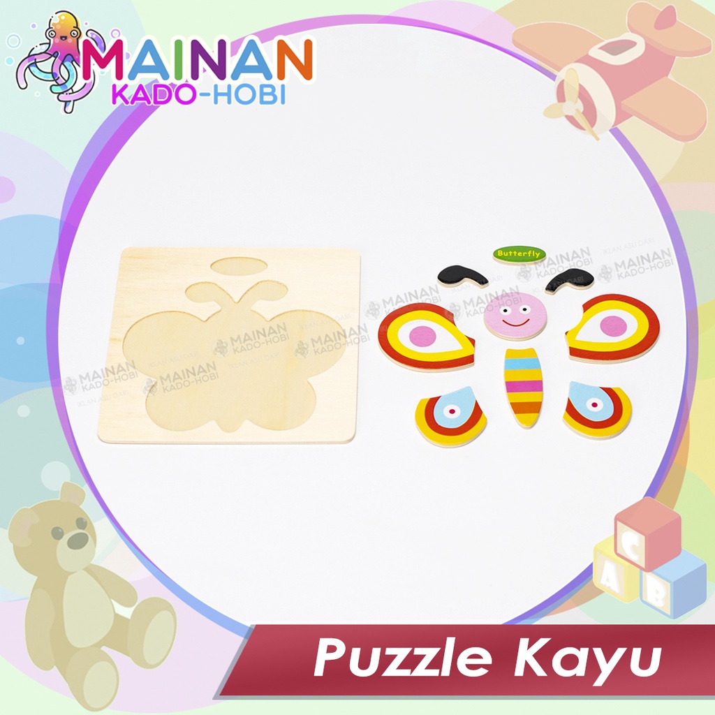 MAINAN HADIAH ANAK PUZZLE KAYU MOTIF KARAKTER BUTTERFLY KUPU-KUPU