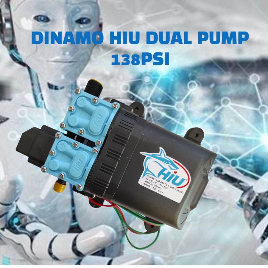 PAKET Hiu Dual pump 10-12 LPM 138 PSI Pompa DC Dan Adaptor 8 Amphere