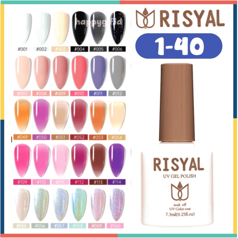 (1-40) RISYAL Kutek Soak Off Gel Halal UV Polish Cat Kuku 7.5 ml KU036