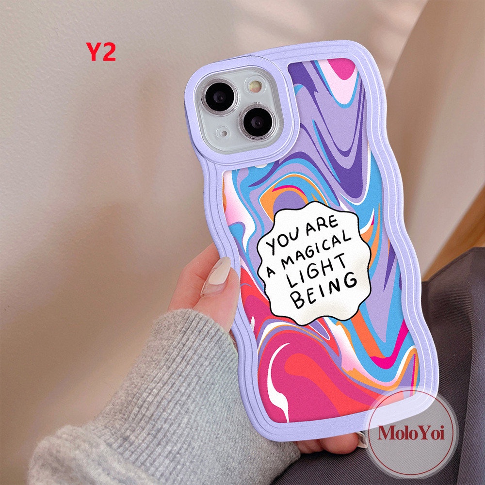 IPHONE Casing Ponsel Kompatibel Untuk Iphone11Xr7 8 6 6s 14plus14 13 11 12 Pro Max X XS Max SE 2020 Casetify Self Love Label Watercolor Wavy Edge Soft Tpu Rainbow Back Cover