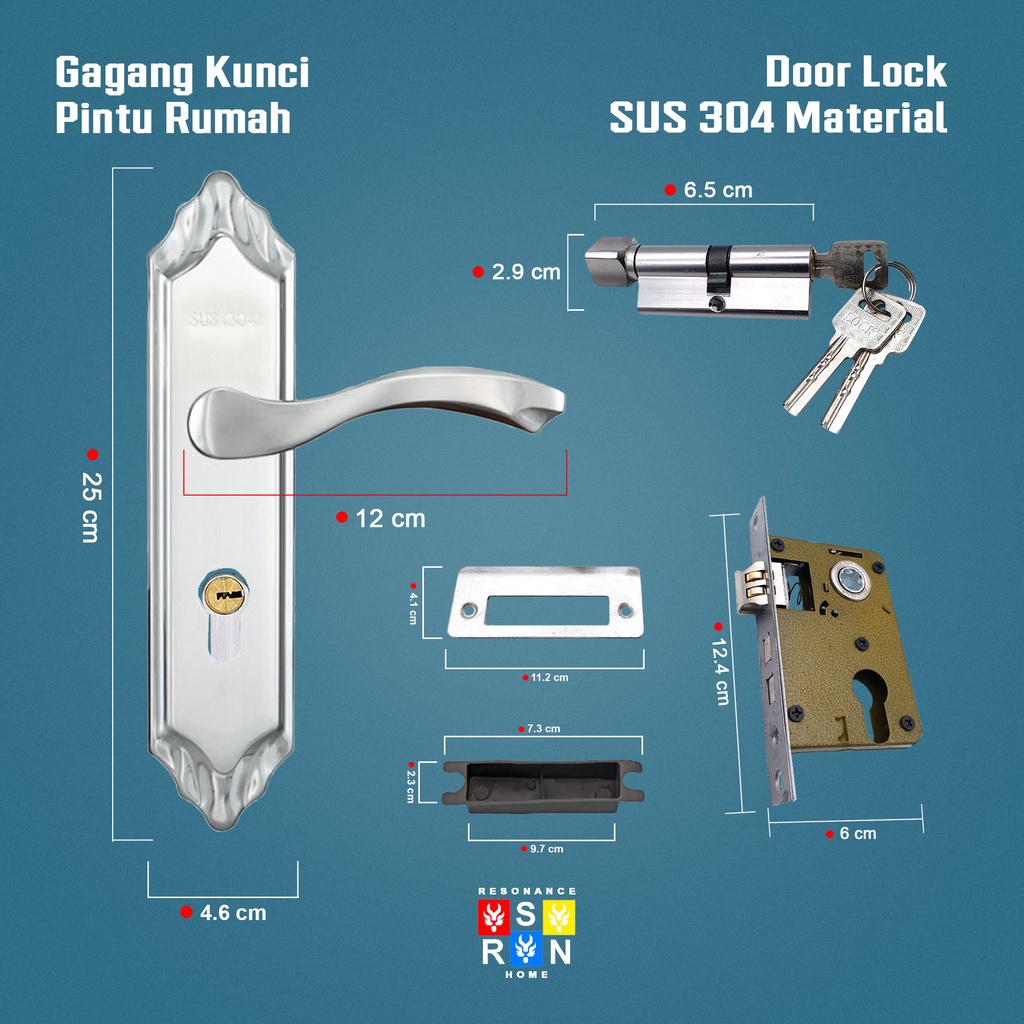 Set Gagang Kunci Pintu Eropa Tebal SUS 304 / Resonance Home