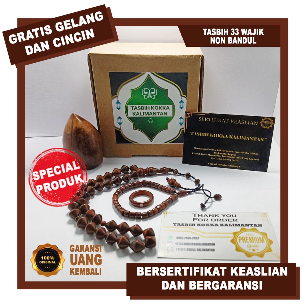 Tasbih Kokka Wajik 33 Butir Kaukah Pukaha Asli  Bersetifikat