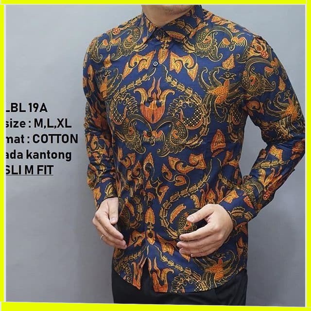 KEMEJA PRIA BATIK LENGAN PANJANG HEM BAHAN KATUN HALUS 40S LBL 19A MEWAH PREMIUM BAJU ELEGANT SIZE M L XL  SKU MS JAKARTA