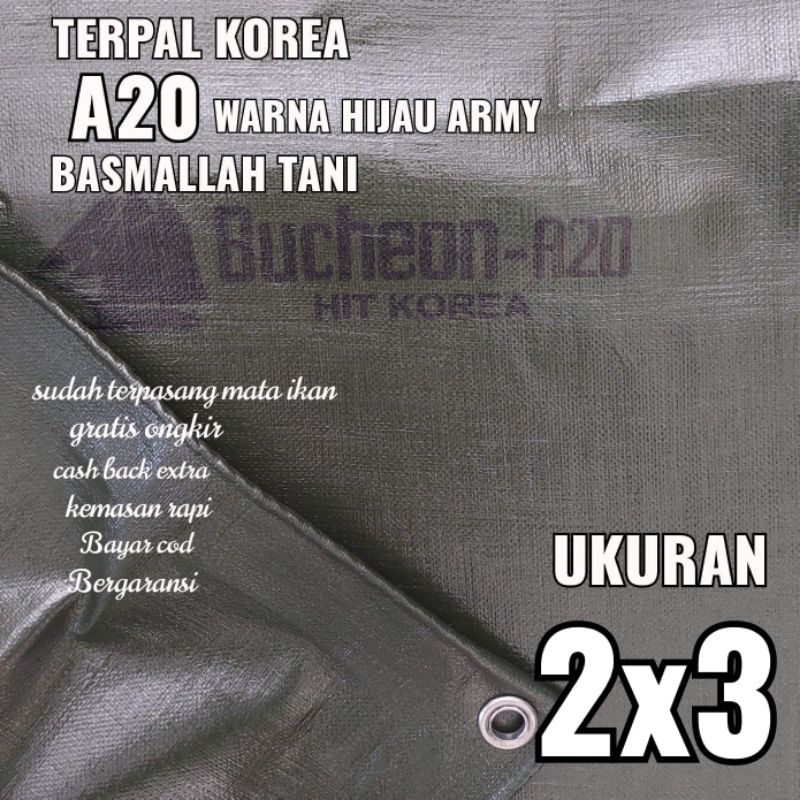 Terpal KOREA A20 Warna Hijau Army ukuran 2x3 meter merk TRECK