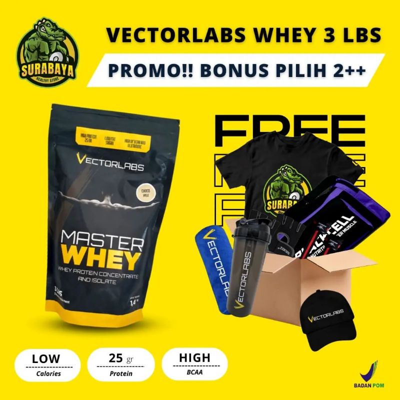 Vectorlabs master whey protein 3 lbs BPOM whey protein isolate blend 3lbs 3lb non BXN mass gainer